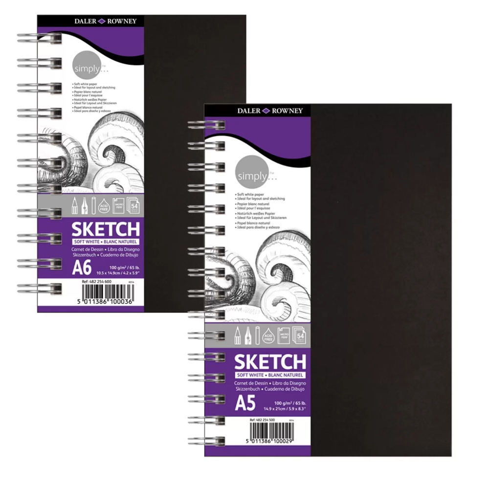 Bloco Sketchbook A4 A5 A6 DALER ROWNEY Espiral 100g/m2 54 Fls Simply