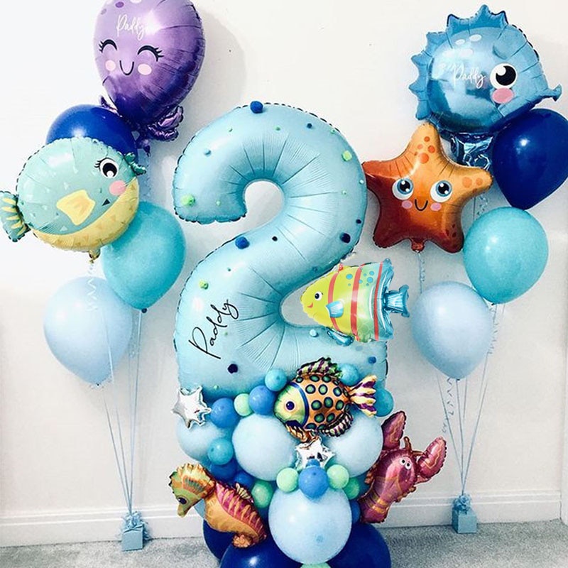 43pcs Under Sea Ocean World Animals Balões Do Mundo Oceano Conjunto 1o Aniversário De Garoto Garota Necessidades De Festa