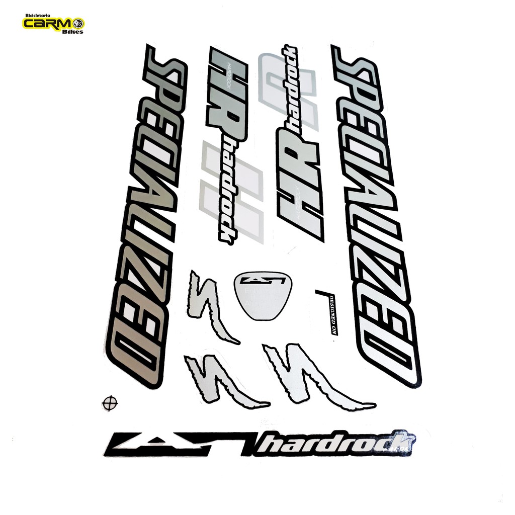 Adesivo Quadro Bicicleta Specialized Hard-Rock Prata Cartela Completa