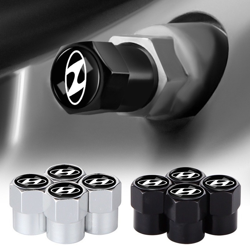 4pcs Tampa De Ar De Liga Metálica Para Carro Prata/Preto Hexagonal Do Núcleo Da Válvula De Pneus Hyundai Personalizar