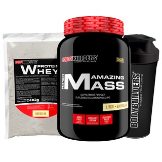 Kit Hipercalórico Amazing Mass 1.5kg + Whey Protein Concentrado em Blend Proteico Refil 500g + Coqueteleira - Bodybuilders