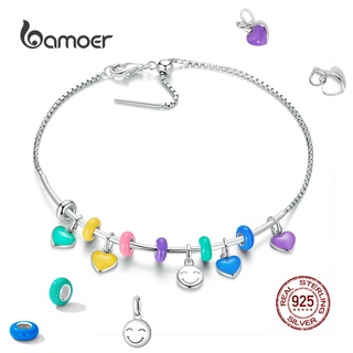 Bamoer 925 Acessórios De Prata Cadeia Pulseira Básica Talão De Silicone 20 Centímetros Simples Ajustável Jóias Presentes Para Mulheres Meninas