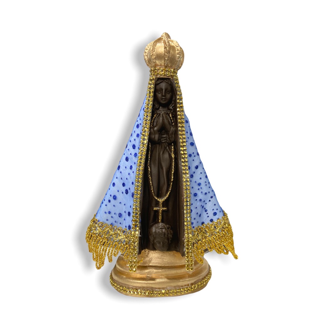 Imagem Nossa Senhora Aparecida Manto Tecido Azul Brilho 23cm