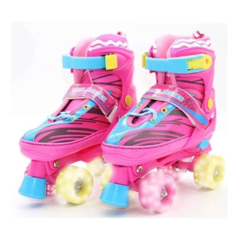 Patins Juvenil Roller  Quad 4 Rodas Coloridas Com Led Menina Ajustavel com Freio Frontal Patinacao