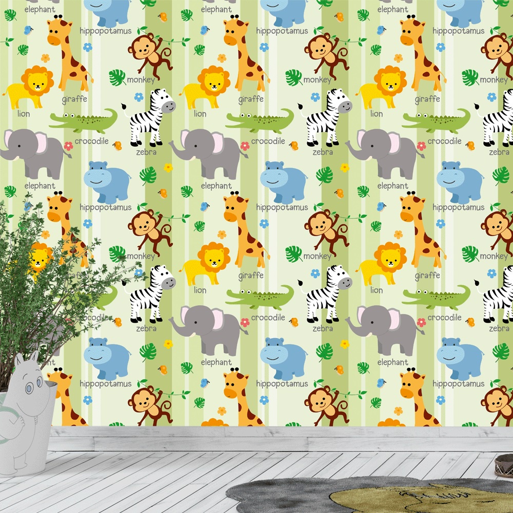 Papel Parede Safari Quarto Infantil Adesivo Verde Rolo 3 Mts - Home & Living