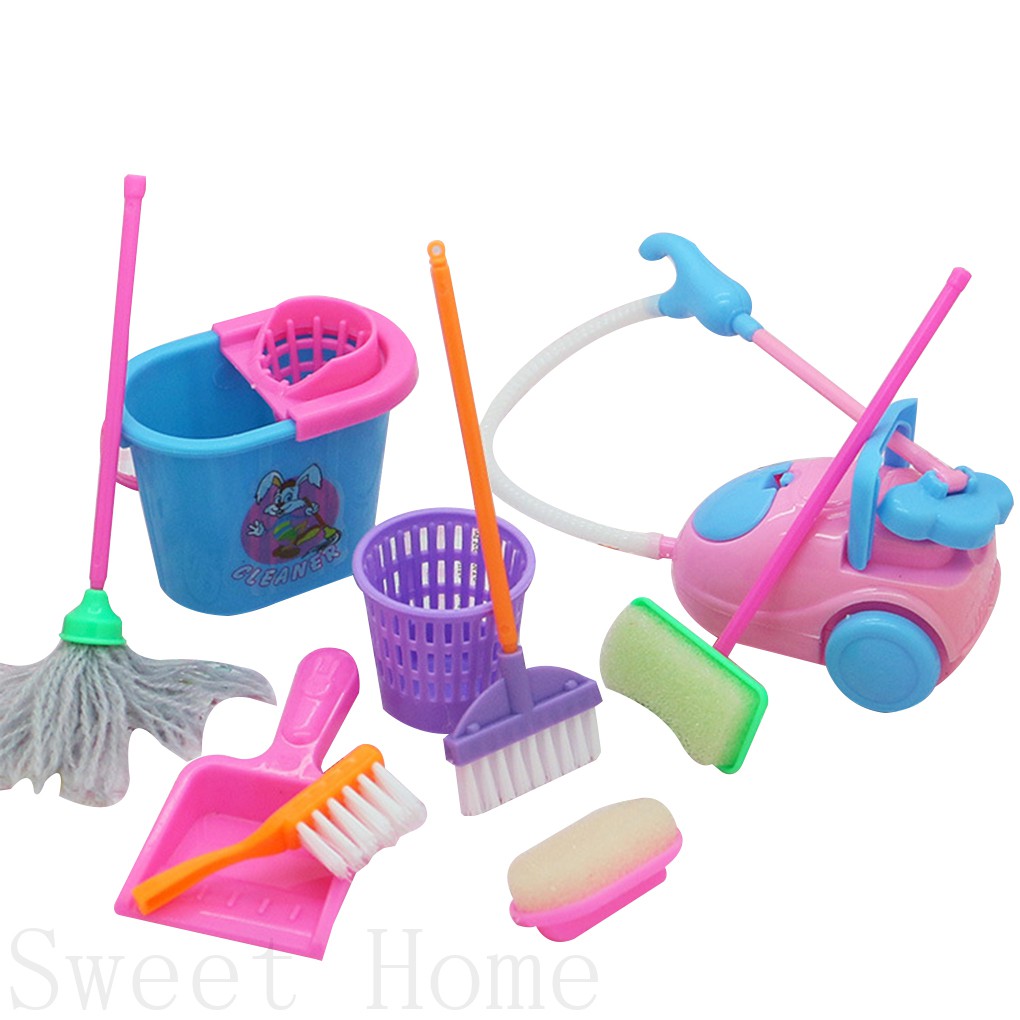 CHO 9 Pçs/set Mini Pretend Play Mop Vassoura Brinquedos Bonitos Crianças Limpeza Móveis Ferramentas Kit Casa Limpa em Oferta na Shopee