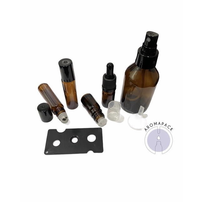 10 frascos vidro âmbar Rollon 10ml Premium 5 gotejador 5ml 5 conta gotas 5ml 5 spray 60ml 1 funil e 1 abridor