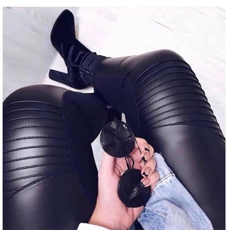 Calça tratorada cirre estilo couro feminino legging fuso calça cintura alta montaria frente e trás mesmo tecido moda feminina