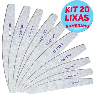 Kit 20 Lixas Bumerangue De Unha Meia Lua 100/180 Unhas Porcelana Acrigel/gel/porcelana