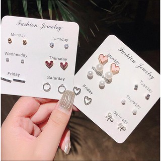 7 Pares De Brincos Emaranhado Feminino Ins Popular/Cute Korean Pearl And Crystal