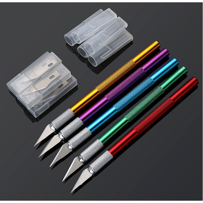 Estilete Artesanal Ferramenta De Corte de Precisão  Faca Artesanal de aço Inoxidavél Tipo Bisturi com 5 Lâminas Extra