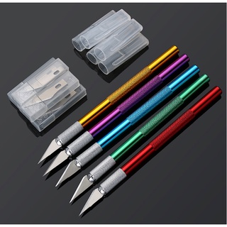 Estilete Ferrramenta De Corte de Precisão Faca Artesanal de aço Inoxidavél Tipo Bisturi com 5 Lâminas Extra em Oferta na Shopee