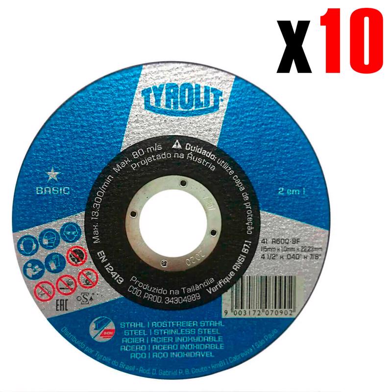 Kit 10 Peças Disco De Corte Tyrolit Inox/Ferro 114,3x1,00x22,2mm 34304989 Basic