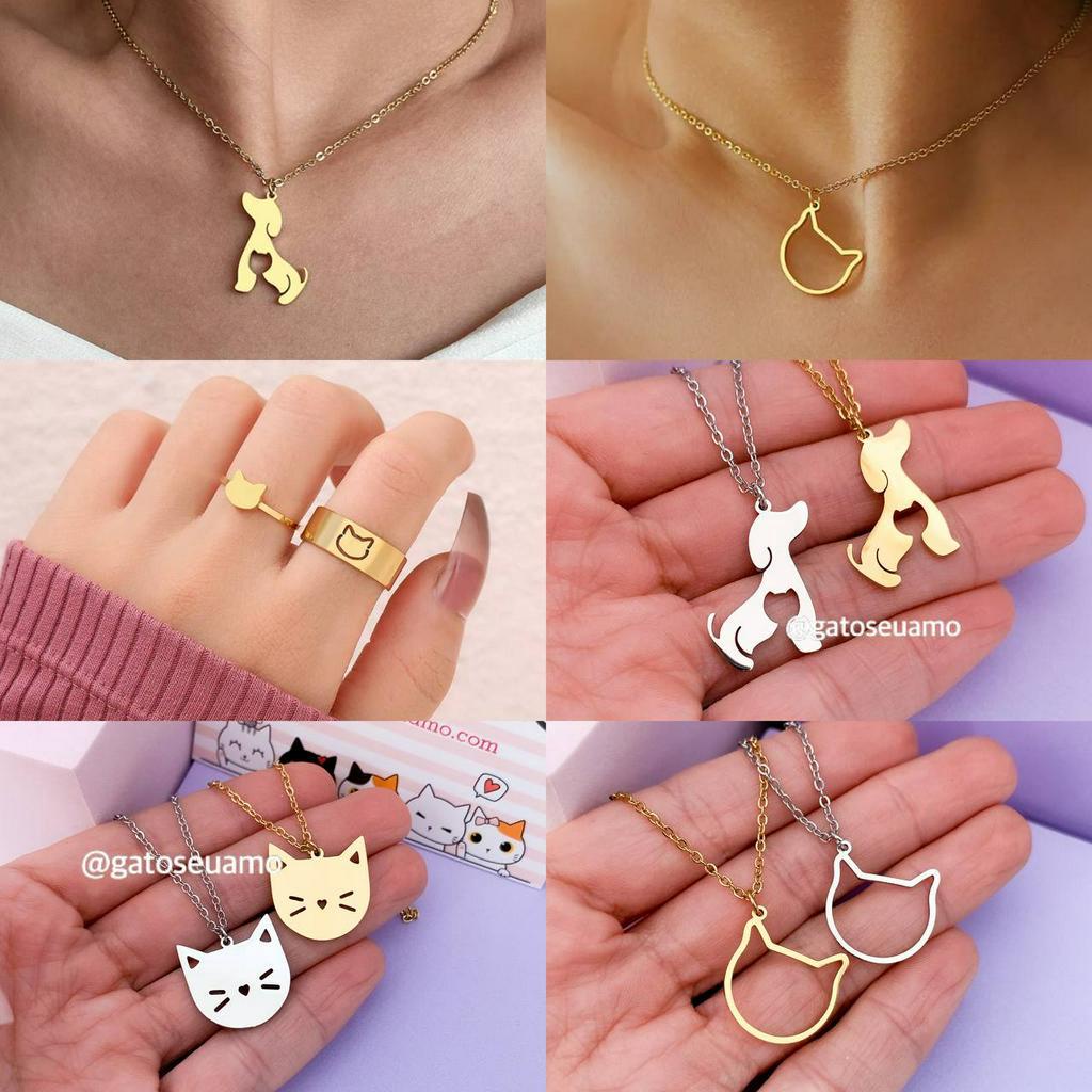 Joias Mãe de Pet - Colares - amor animal gato cachorro aço inoxidável Prata ouro 18k em Oferta na Shopee
