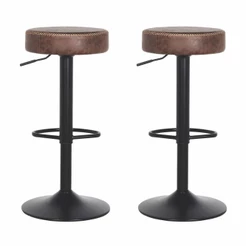 Kit 02 Banquetas Altas Estofadas Giratórias para Cozinha e Bar com Regulagem de Altura Viena Marrom