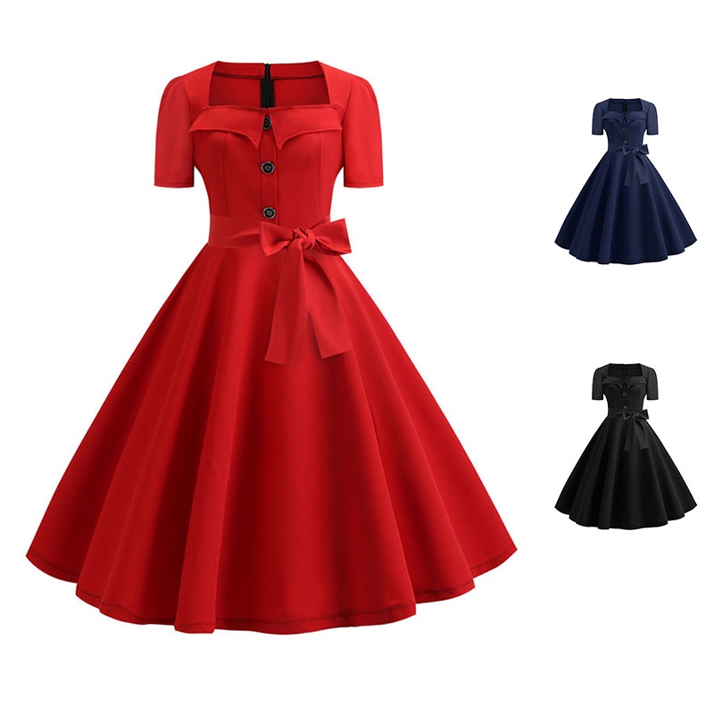 Vestido Feminino Vintage Verão Anos 50 60 Retrô Pin Up Swing Rockabilly Vestidos Elegantes De Festa De Escritório