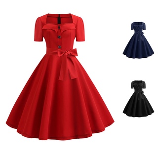Vestido Feminino Vintage Verão Anos 50 60 Retrô Pin Up Swing Rockabilly Vestidos Elegantes De Festa De Escritório