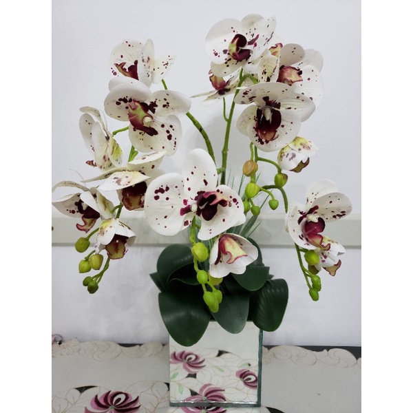 Arranjo de orquídeas artificiais 3D silicone vaso de vidro espelhado |  Shopee Brasil