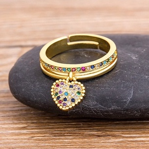 Nova Moda 6 Estilos Anéis Em Forma De Coração Para Mulheres Ajustáveis Cor De Ouro Jóias De Festa