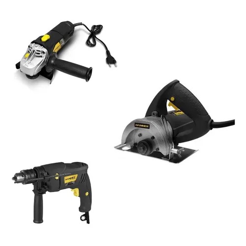 Kit Pedreiro Serra Marmore + Emerilhadeira + Furadeira 700w