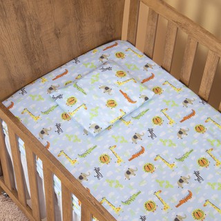 Jogo Lençol Para Berço De Bebe Menino Safari 02 Peças Cinza (lençol Elastico + Fronha)