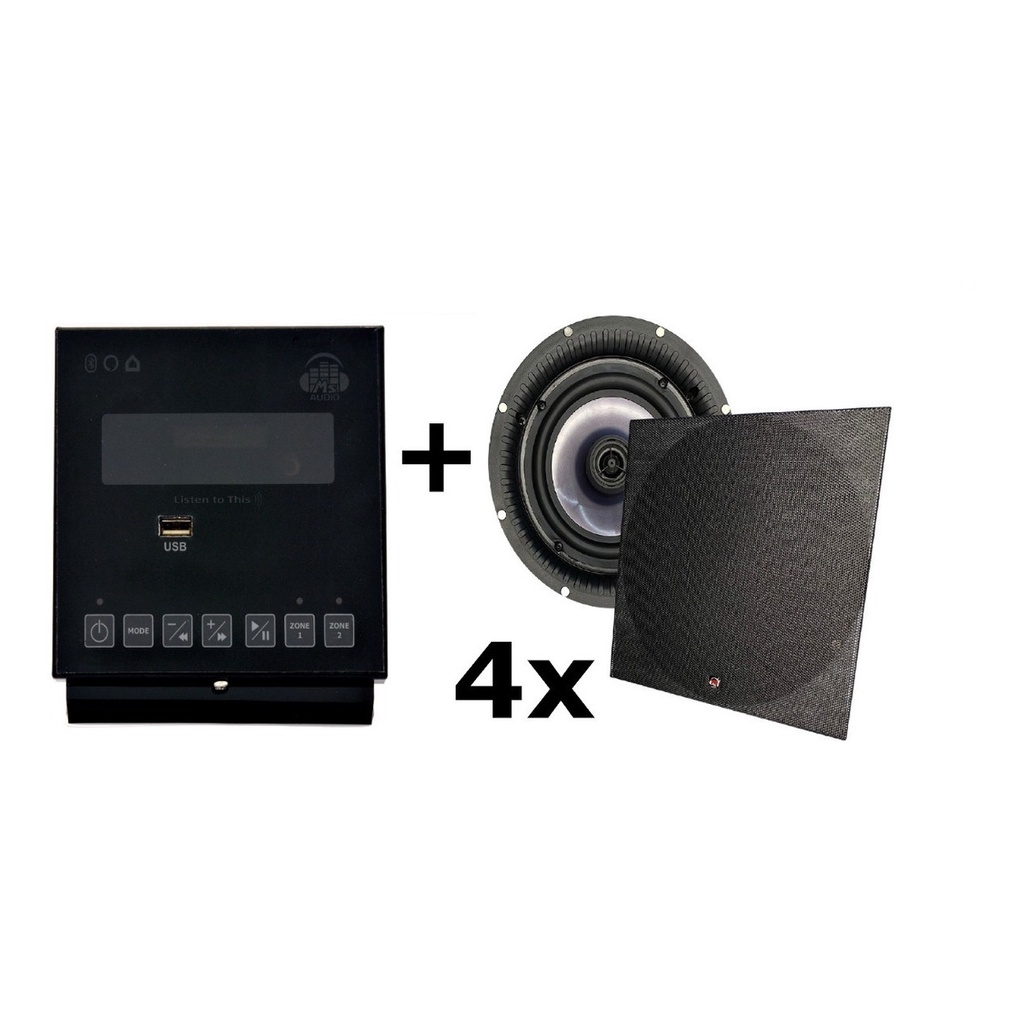 Som Ambiente Amplificador Parede + 4 Caixas De Som Embutir