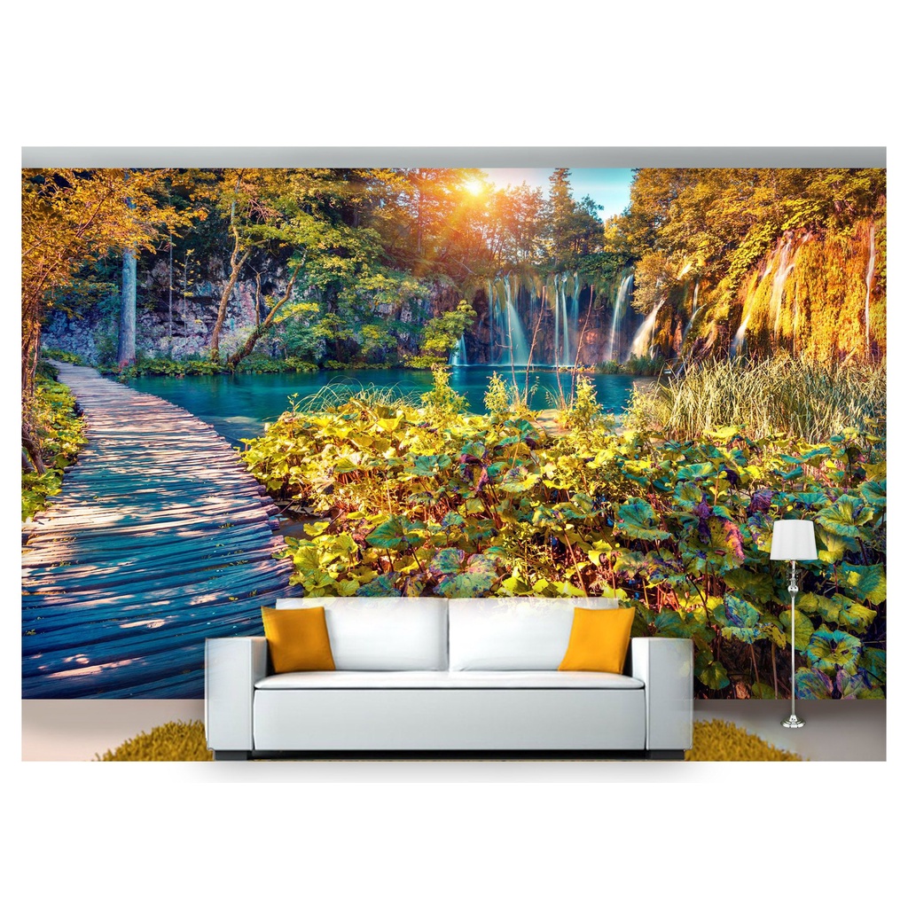 papel de parede Cachoeira Natureza Ponte 3D 10m² NCH157
