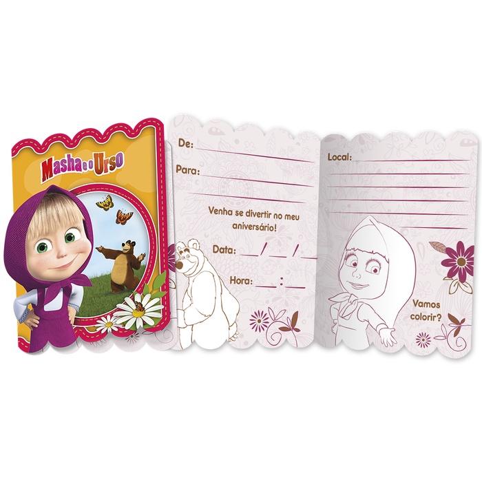 Convite para Festa Masha e o Urso - Kit com 8 unidades