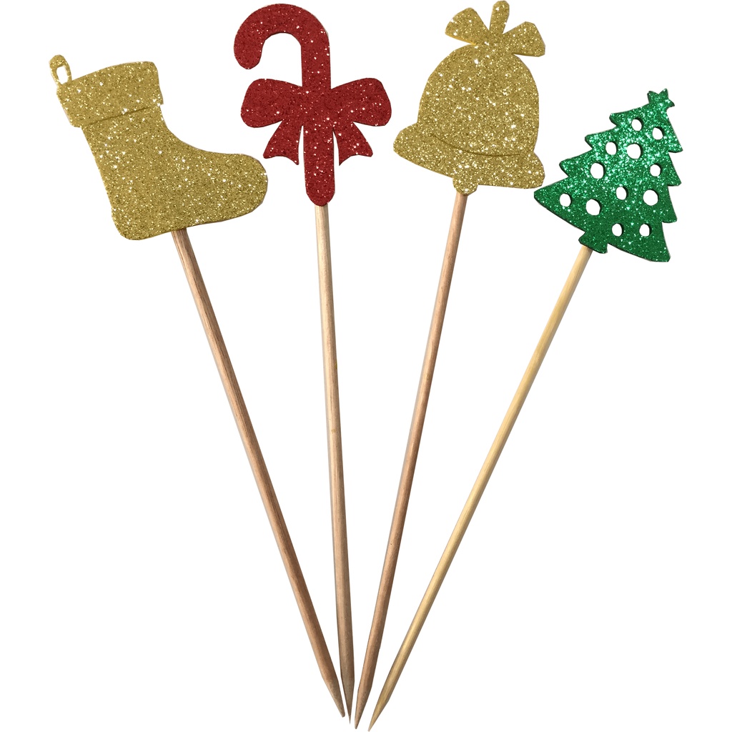 Topper Topo Doces e Bolo Palito Decorativo Natal Sortidos EVA Verde Vermelho 4 Peças Vivarte - Inspire sua Festa Loja