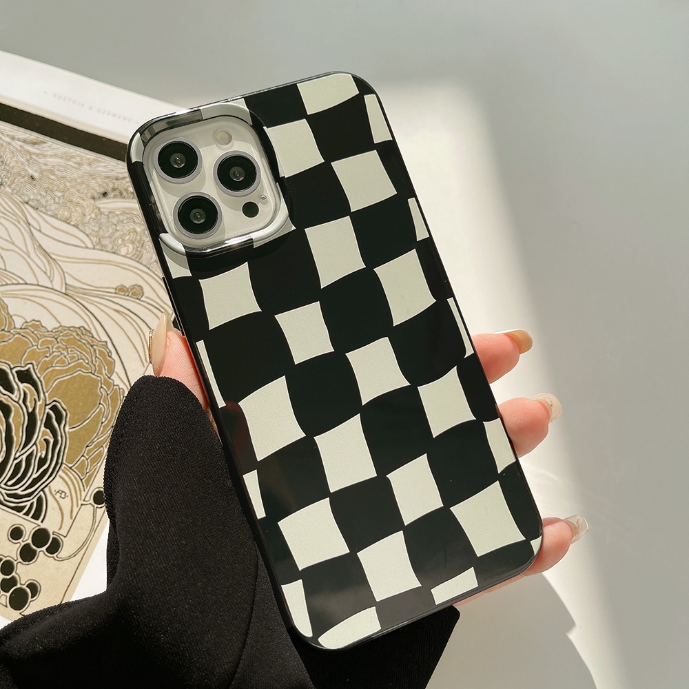 Capa Flexível Xadrez Preto E Branco Para IPhone 13 13pro 13mini 12 11 Pro Max IX XR SE2 iPhone7 i8 Plus