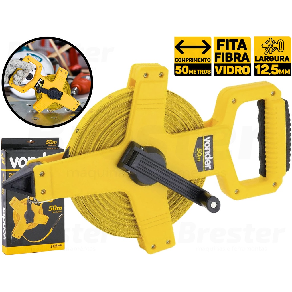 Trena Longa Fita Métrica Fibra 50 Metros C/ Manivela Vonder