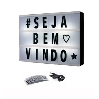 Luminária cinema Light box Led A4 + Números e ícones 96 letras