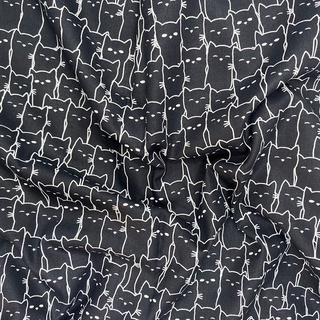 Tecido Tricoline Preto Gatos 1,40x0,50cm Artesanatos (meio metro)