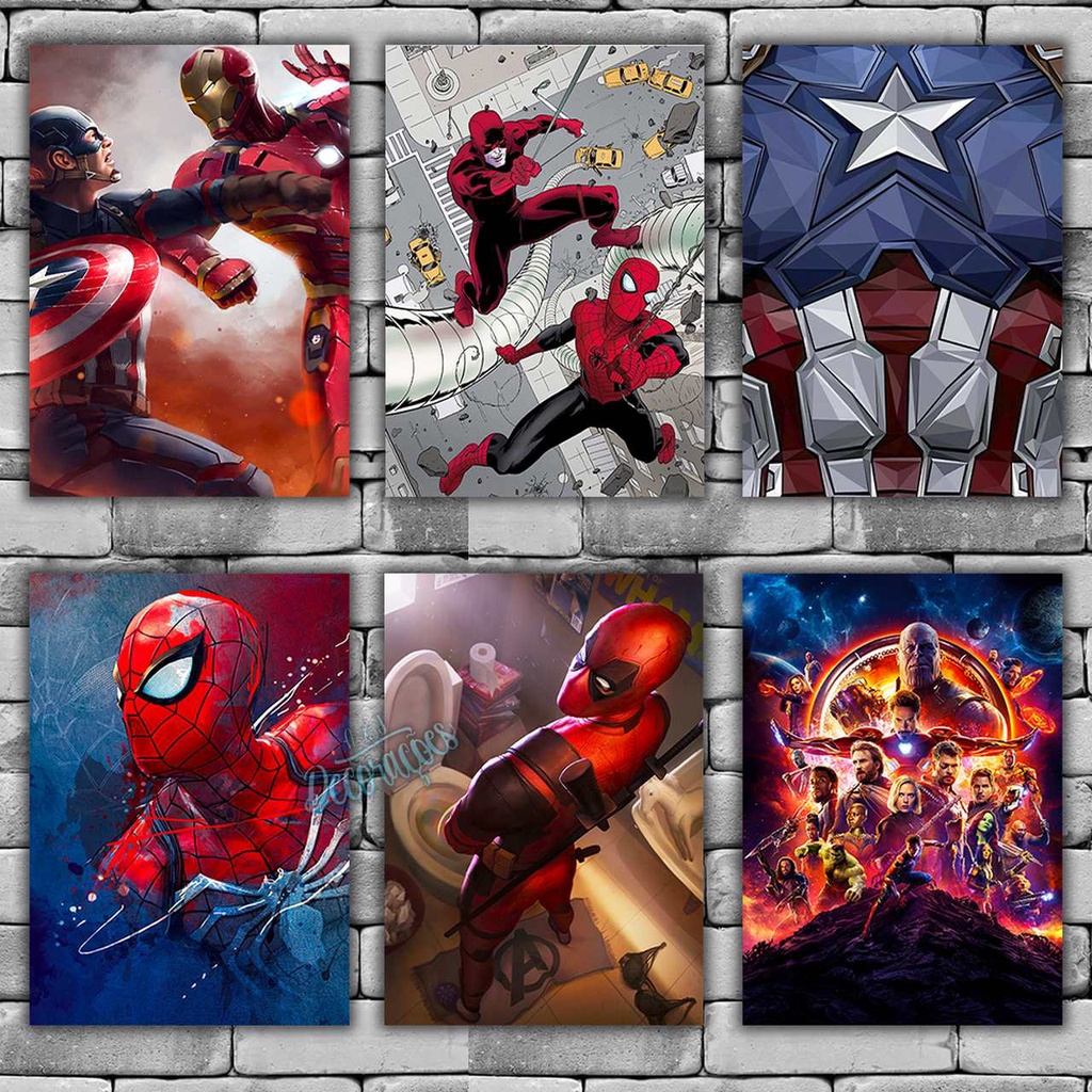 Placas Decorativas Quadros Marvel 16 a 30 - Heróis Capitão América Homem de Ferro Thor