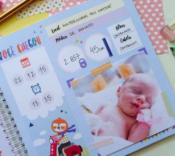 Álbum de conquistas e recordações Livro do bebê Azul Colore