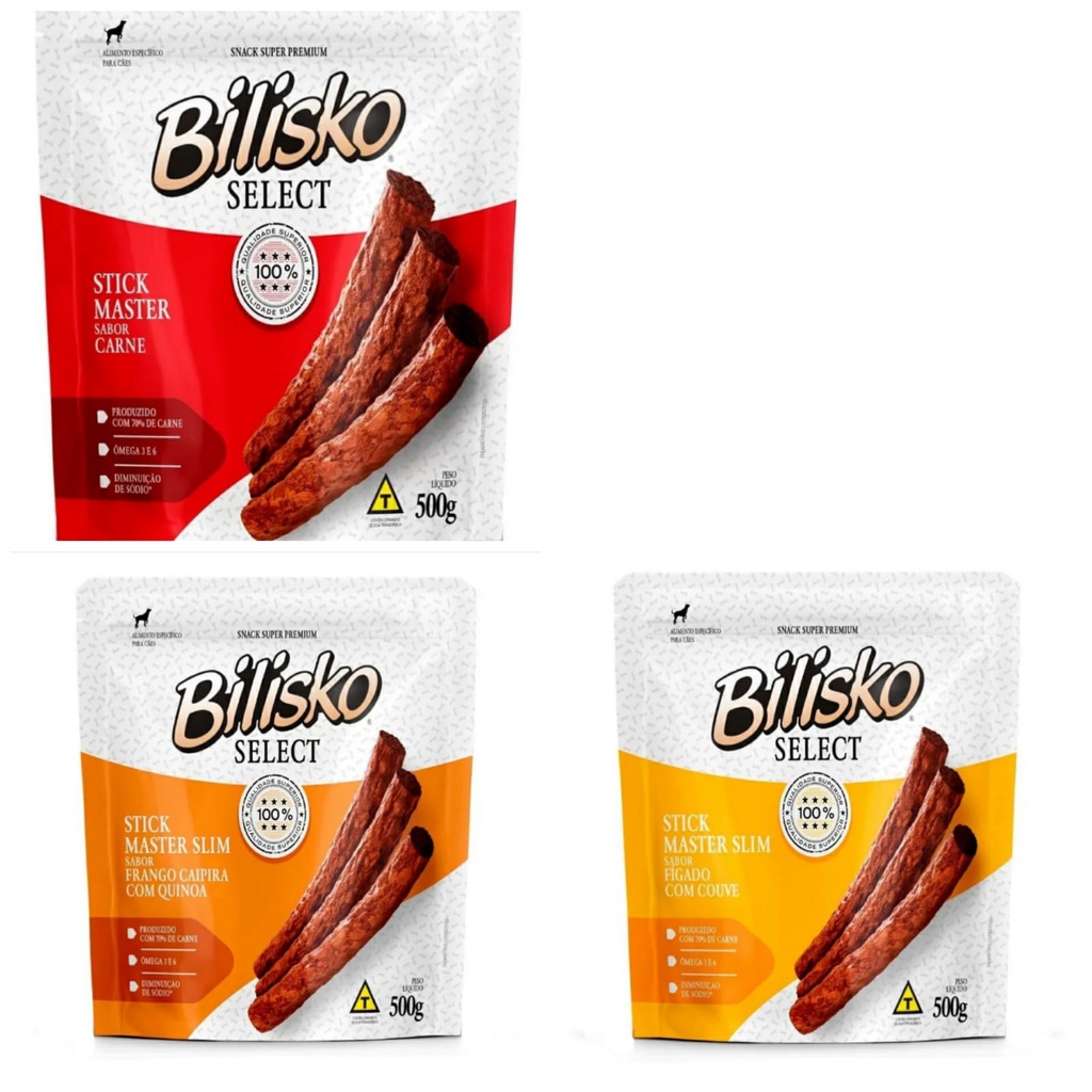 3 Palitos Bilisko  500g  ( 1 carne / 1 frango / 1 fígado )