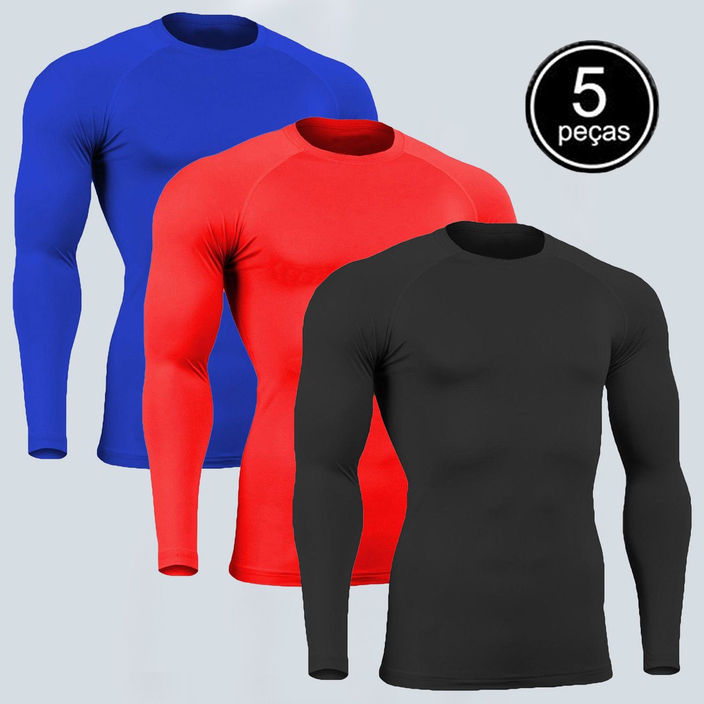 Kit 5 Blusa Masculina Proteção UV Térmica Manga Longa Camisa Esportiva