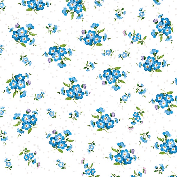 Guardanapo para Decoupage Cod09 Buquês de Flores Azuis Pequenas no Fundo Branco - 2 Unidades - Guardanapo para Artesanato