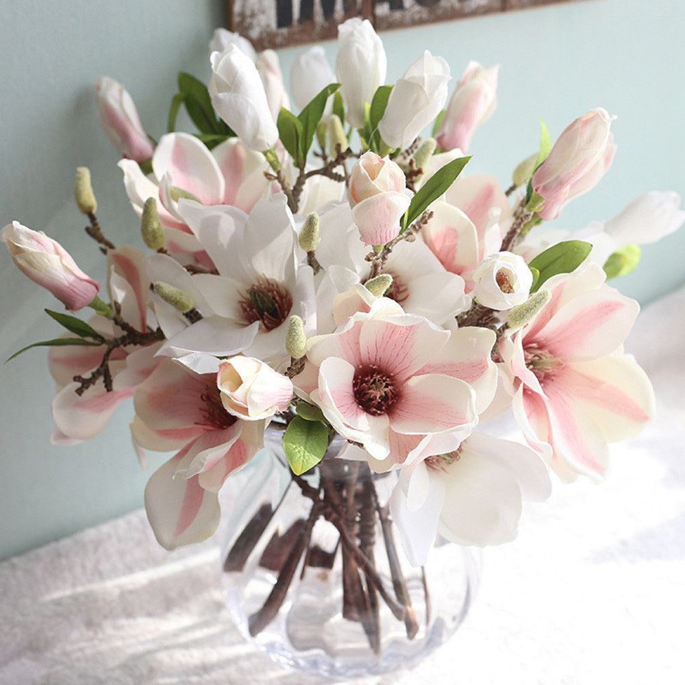 Buquê De Flores Artificiais Magnolias Falsas Para Casamentos | Shopee Brasil