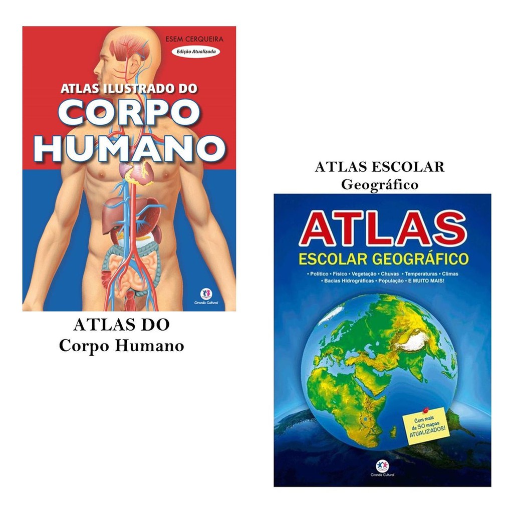 Kit com 2 Livros - Atlas Escolar Ilustrado: Atlas Geográfico Escolar + Atlas do Corpo Humano