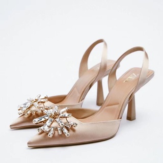 [Estoque pronto] ZARA Novo mink cinza brilho sapatos de Casamento Romântico CETIM efeito Muller