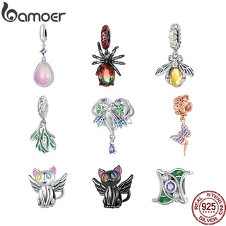 Bamoer Pingente 925 Prata Rosa Gota De Água Aranha Escuro Amor Anjo Contas Gato Para As Mulheres Menina Diy Colar Pulseira Acessórios