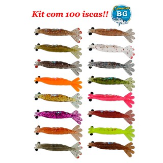 kit 100 Camarões BG 6cm Pescaria ultra light Camarão de silicone Artificial para pesca de praia, barranco e embarcado, para robalo traira tucunare traira e outros predadores em Oferta na Shopee