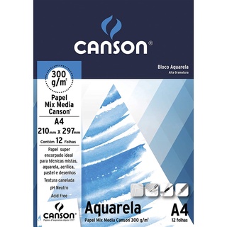 Bloco Para Aquarela Canson A4 300g/m² 12 folhas