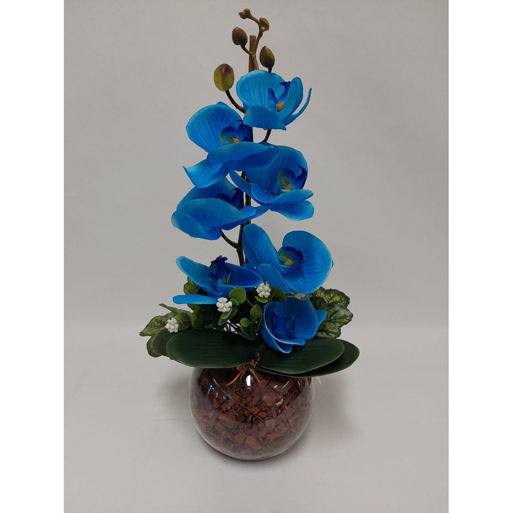 Arranjo De Flores Artificiais Orquídea Azul Com Vaso Luxo Decoração Mesa  Casa Enfeite | Shopee Brasil