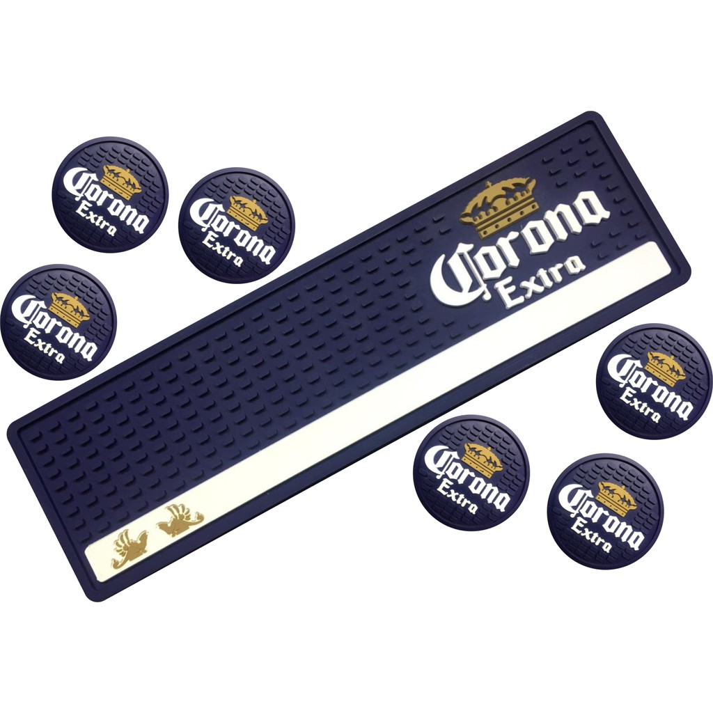 Kit Corona Bar Mat + 12 Porta copos Material emborrachado 50x15 Cm