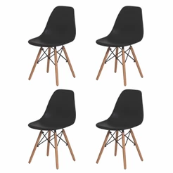 Kit 4 Cadeiras Para Mesa De Jantar Cozinha Charles Eames Eiffel Preto Base Madeira Wood