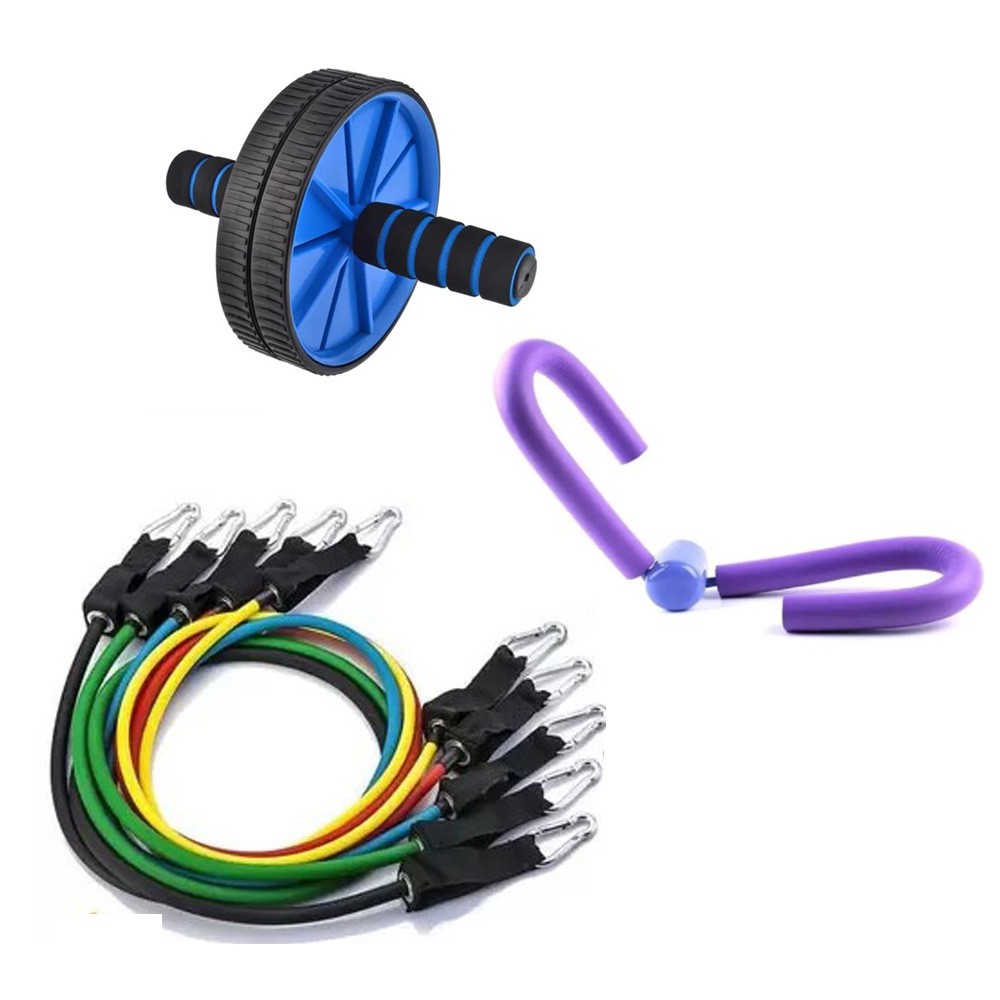 Kit De Ginastica Malhação Borboleta Roda Abdominal Elásticos