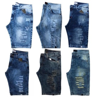 Kit 3 Bermudas Short Jeans Masculina Rasgada Desfiada Alta Qualidade Top