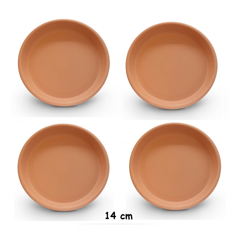 4 Pratos De Barro Redondo 14 Cm  Para Vaso De Planta Pratinho Pequeno